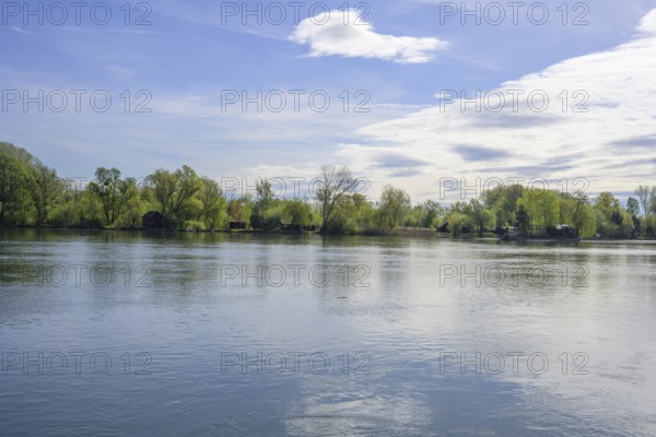 View of the Drava with holiday homes, Varaždin, Varaždin County, Croatia