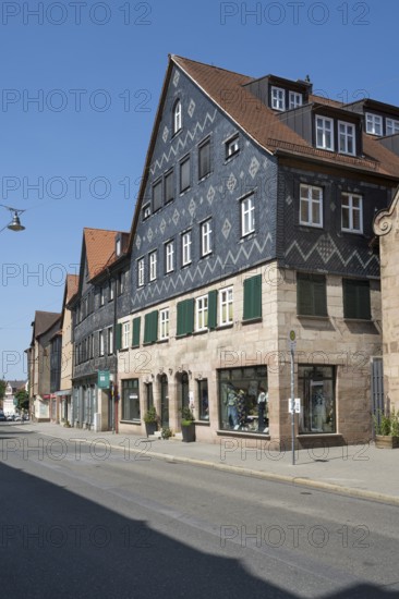 Historic buildings in the old town centre, façade clad in slate, Fürth, Middle Franconia, Franconia, Bavaria, Germany