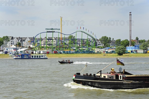View of the Rheinkirmes, a funfair on the fairground on the Rhine, Oberkassel, Düsseldorf, Rhineland, North Rhine-Westphalia, North Rhine-Westphalia, Germany