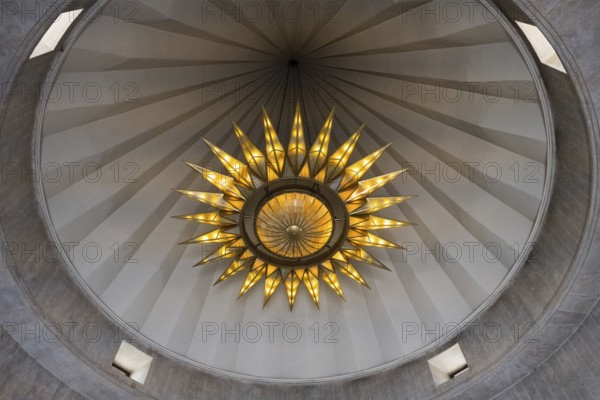 View upwards to a brightly decorated ceiling with a geometric pattern, Yazidi temple, Shekhubekir, Sêxûbekir, Rya Taza, Ria Taza, Aragatsotn province, Armenia