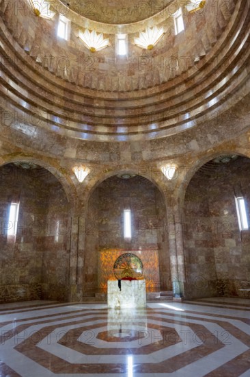 Marble interior of the temple with dome and decorative light sources, Yazidi temple, Yazidi temple, the largest Yazidi temple in the world is called Quba Mere Diwane, Aknalich, Aknalich, Armavir district, Armenia