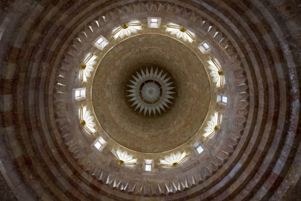View of a dome with concentric circles and windows that create an interesting play of light, Yazidi temple, Yazidi Temple, the largest Yazidi temple in the world is called Quba Mere Diwane, Aknalich, Aknalich, Armavir district, Armenia