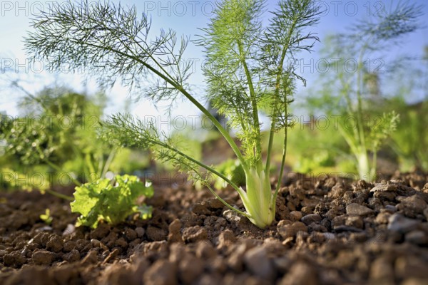 Herb and bulb of fennel (Foeniculum vulgare), spice and medicinal plant