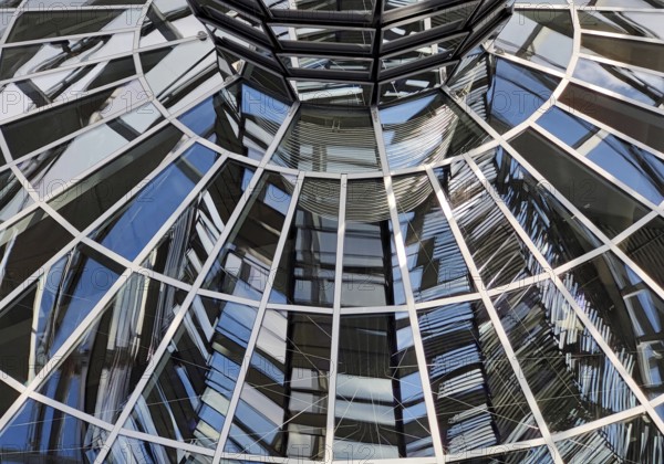 Reichstag dome, interior view from top to bottom of the glazed mirror cone, Reichstag building, government district, Berlin, Germany