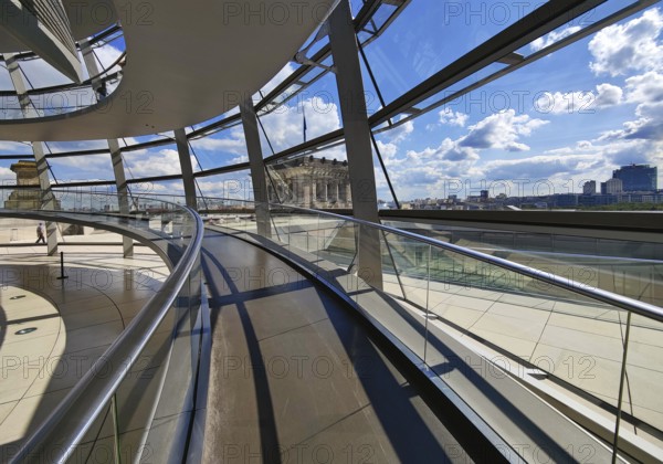 Interior view of the Reichstag dome with ramp leading upwards, Reichstag building, government district, Berlin, Germany