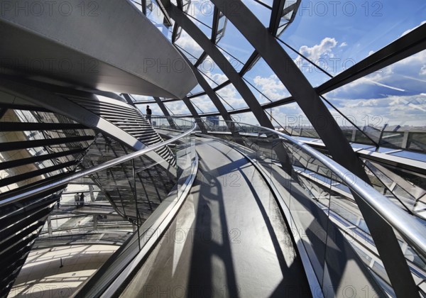 Interior view of the Reichstag dome with ramp leading upwards, Reichstag building, government district, Berlin, Germany