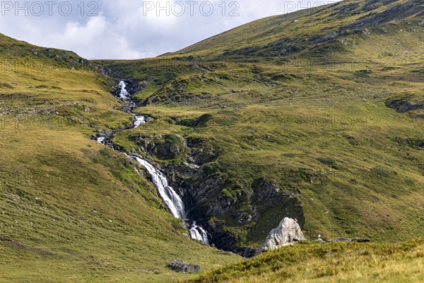 Waterfall on the ascent to Passo dell'Uomo, Alpe Carorescio, Quinto, Ticino, Switzerland