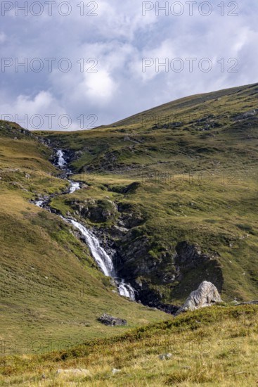 Waterfall on the ascent to Passo dell'Uomo, Alpe Carorescio, Quinto, Ticino, Switzerland