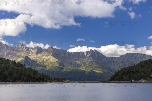 View over Lake Ritom into Val Bedretto, Airolo, Ticino, Switzerland