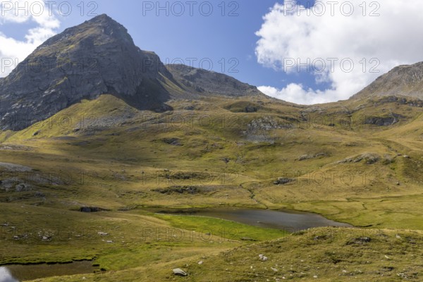 Lago di Cane and summit Paré di Scut, at Passo del Sole, Blenio Valley, Olivone, Ticino, Switzerland