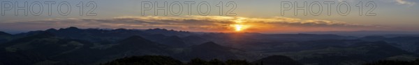 Sunset, view from Wisenberg over the Jura into Alsace, Wisen, Solothurn, Switzerland