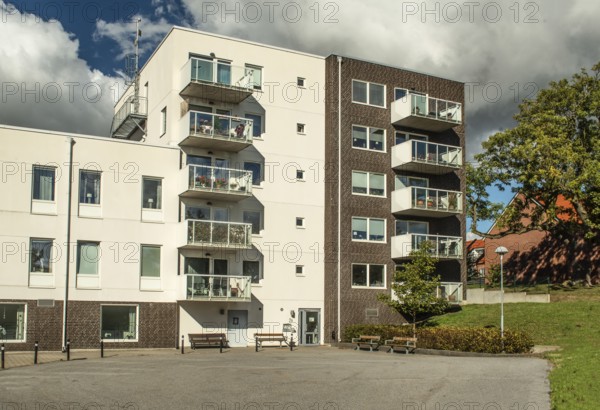 Modern apartment building built in 2010 in Ystad, Skåne County, Sweden, Scandinavia
