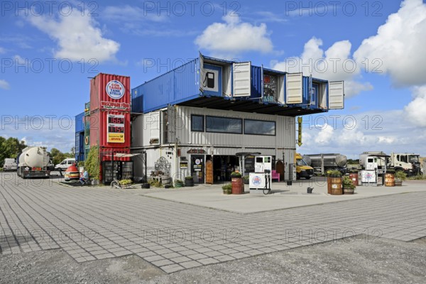 Container petrol station in Wyk auf Föhr, Föhr, North Frisian Island, North Frisia, Schleswig-Holstein, Germany