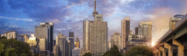 Scenic panorama of Toronto financial district skyline in the city downtown