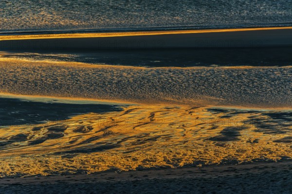 Evening sun reflected in the Wadden Sea at low tide, sun, sea, natural spectacle, Sylt
