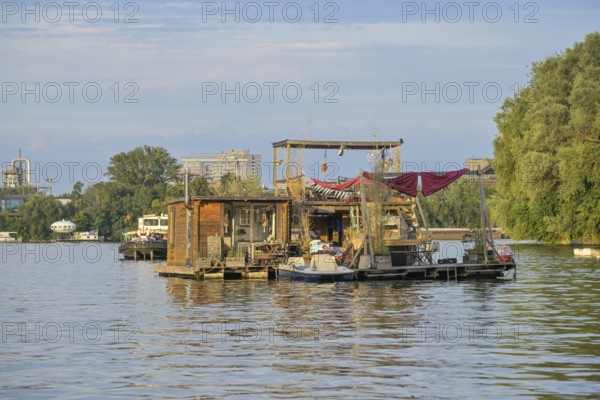 Boats anchored in the Rummelsburger Bucht, Spree, Berlin, Germany