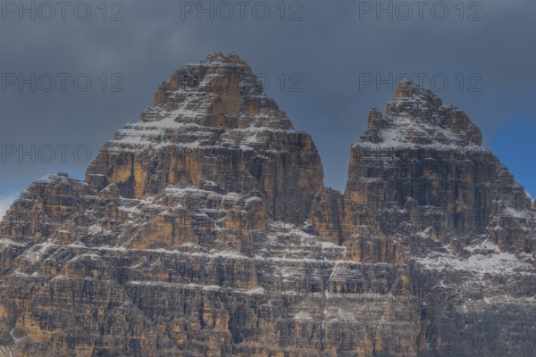 Detailed view of the Three Peaks from Misurina, Dolomites, South Tyrol, Italy