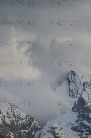 Rising clouds and detailed view of the Sorapis mountain group, Punta Sorapiss, Dolomites, South Tyrol, Italy