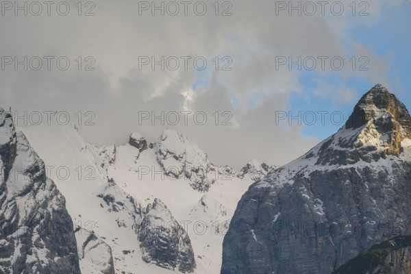 Rising clouds and detailed view of the Sorapis mountain group, Punta Sorapiss, Dolomites, South Tyrol, Italy