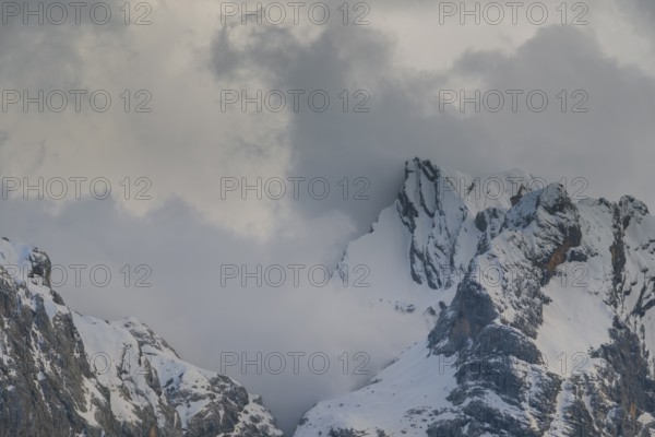Rising clouds and detailed view of the Sorapis mountain group, Punta Sorapiss, Dolomites, South Tyrol, Italy