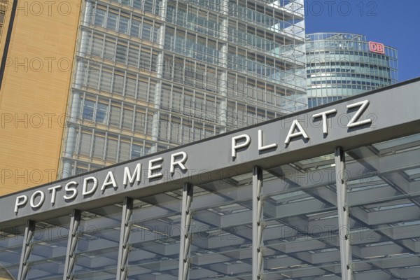 Railway station, high-rise buildings, Kollhoff, railway tower, Potsdamer Platz, Tiergarten, Mitte, Berlin, Germany