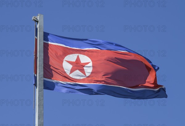 Flag over the Embassy of the Democratic People's Republic of Korea, North Korea, Glinkastraße, Mitte, Berlin, Germany