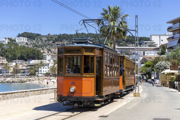 Historic tram Tranvia de Soller public transport public transport in Majorca in Port de Soller, Spain