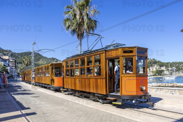 Historic tram Tranvia de Soller public transport public transport in Majorca in Port de Soller, Spain
