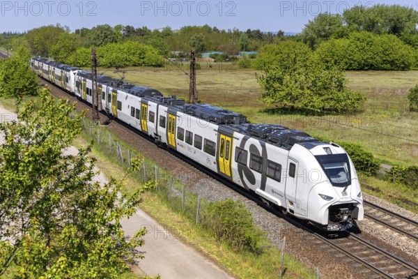 Train of the S-Bahn Rhein-Neckar of Deutsche Bahn DB Regio type Siemens Mireo on the railway line Mannheim-Rastatt in Wiesental, Germany