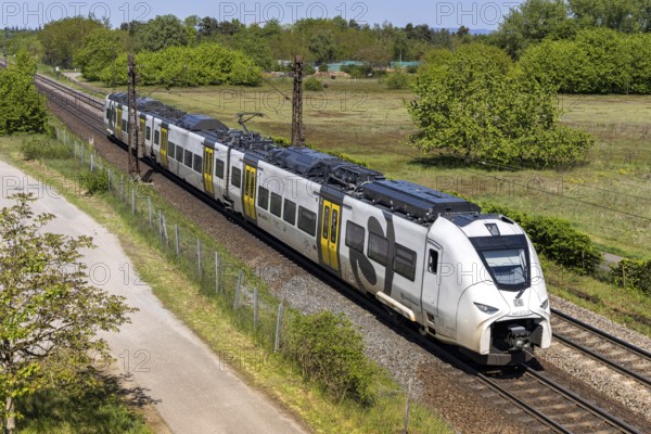 Train of the S-Bahn Rhein-Neckar of Deutsche Bahn DB Regio type Siemens Mireo on the railway line Mannheim-Rastatt in Wiesental, Germany