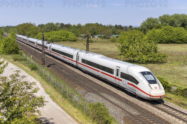 ICE 4 high-speed train operated by Deutsche Bahn DB on the Mannheim-Rastatt railway line in Wiesental, Germany