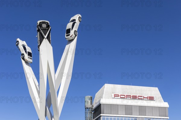Porsche 911 cars artwork at the headquarters at Porscheplatz in Stuttgart-Zuffenhausen in Stuttgart, Germany