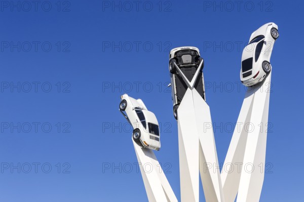 Porsche 911 cars artwork at the headquarters at Porscheplatz in Stuttgart-Zuffenhausen in Stuttgart, Germany