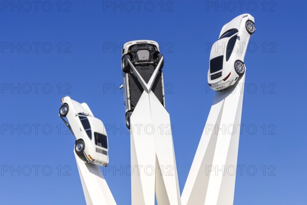 Porsche 911 cars artwork at the headquarters at Porscheplatz in Stuttgart-Zuffenhausen in Stuttgart, Germany