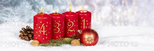 Fourth 4th Advent Candle for Christmas Panorama Christmas Card in Winter with copy space Copyspace in Stuttgart, Germany