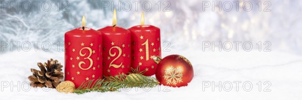 Third 3rd Advent Candle for Christmas Panorama Christmas Card in Winter with copy space Copyspace in Stuttgart, Germany
