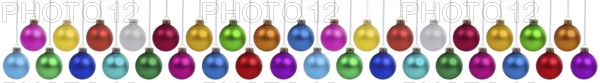 Christmas baubles with Christmas decorations banner colours collection many baubles decoration hanging freestanding isolated freestanding in Stuttgart, Germany