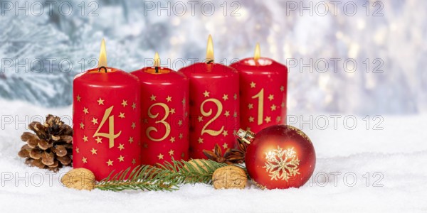 Fourth 4th Advent candle for Christmas Christmas card in winter with text free space Copyspace Panorama in Stuttgart, Germany