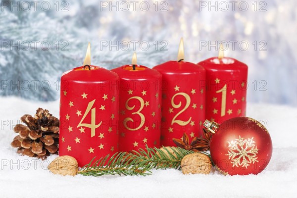 Fourth 4th Advent candle for Christmas Christmas card in winter with copy space Copyspace in Stuttgart, Germany