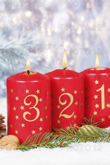 Third 3rd Advent candle for Christmas Christmas card in winter with copy space Copyspace in Stuttgart, Germany