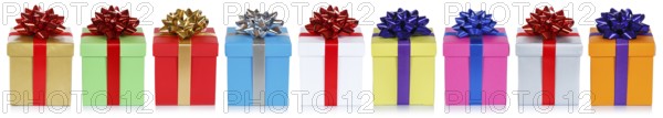 Colourful Christmas gifts Christmas birthday gifts banner gift isolated in front of a white background in Stuttgart, Germany