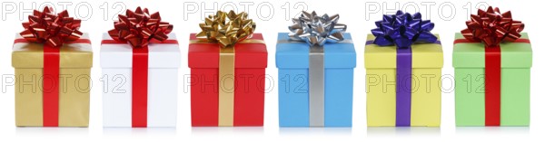 Colourful Christmas gifts Christmas birthday gifts isolated in front of a white background in Stuttgart, Germany