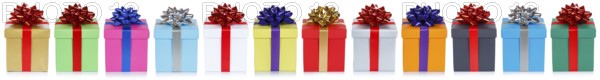 Lots of colourful Christmas gifts Christmas birthday gifts banner gift isolated against a white background in Stuttgart, Germany