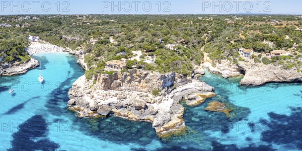 Aerial view beach Cala Llombards on the island Majorca panorama from above in the Mediterranean Sea trip in Cala Llombards, Spain
