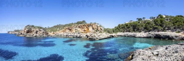 Beach Cala S'Almonia on the island Majorca in the Mediterranean Sea Travel Panorama in Cala S'Almonia, Spain