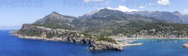 Port de Soller in Majorca panoramic seaside holiday travel mountains landscape in Port de Sóller, Spain