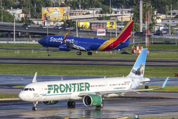 An Airbus A321neo aircraft of Frontier Airlines with the registration N629FR at San Juan Airport, Puerto Rico