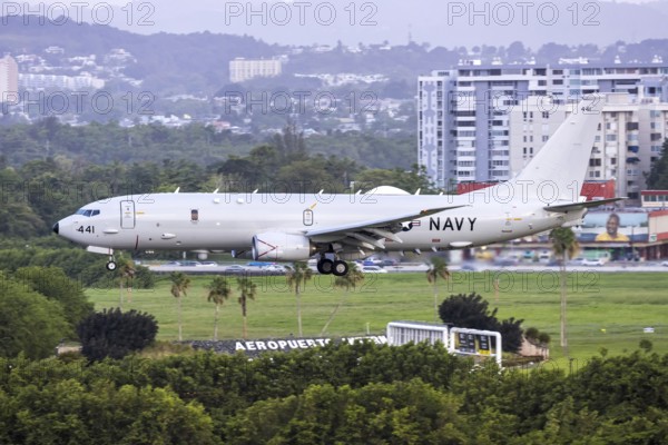 A Boeing P-8A Poseidon aircraft of the United States Navy with the registration 168441 at San Juan Airport, Puerto Rico