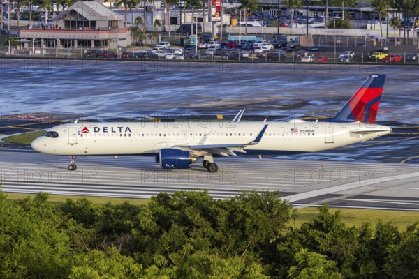 A Delta Air Lines Airbus A321neo aircraft with the registration number N546DN at San Juan Airport, Puerto Rico