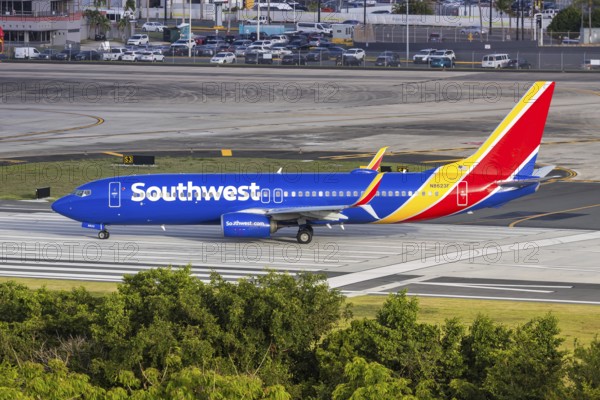 A Boeing 737-800 aircraft of Southwest Airlines with the registration number N8623F at San Juan Airport, Puerto Rico